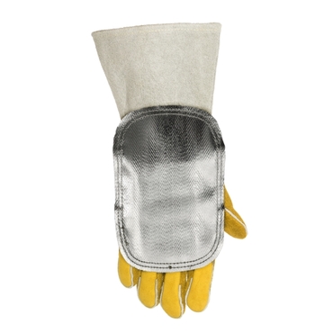 High heat reflective aluminized handshield with leather back